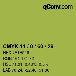 カラーコード: CMYK 11 / 0 / 60 / 29 | qconv.com