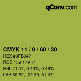 颜色代码: CMYK 11 / 0 / 60 / 30 | qconv.com