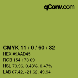 カラーコード: CMYK 11 / 0 / 60 / 32 | qconv.com