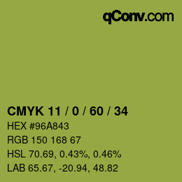 カラーコード: CMYK 11 / 0 / 60 / 34 | qconv.com