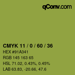 Color code: CMYK 11 / 0 / 60 / 36 | qconv.com