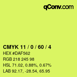 カラーコード: CMYK 11 / 0 / 60 / 4 | qconv.com
