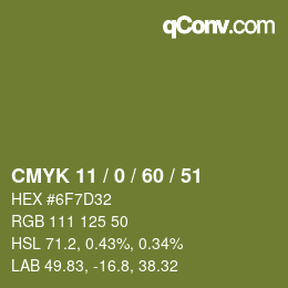 カラーコード: CMYK 11 / 0 / 60 / 51 | qconv.com