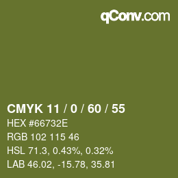 Color code: CMYK 11 / 0 / 60 / 55 | qconv.com