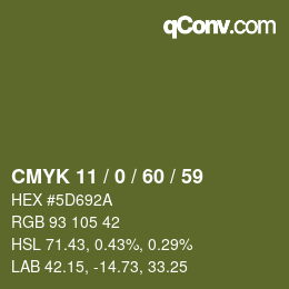 カラーコード: CMYK 11 / 0 / 60 / 59 | qconv.com