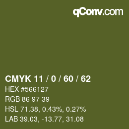 カラーコード: CMYK 11 / 0 / 60 / 62 | qconv.com