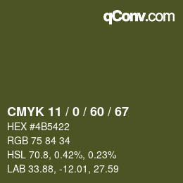カラーコード: CMYK 11 / 0 / 60 / 67 | qconv.com
