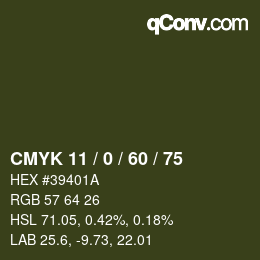 カラーコード: CMYK 11 / 0 / 60 / 75 | qconv.com