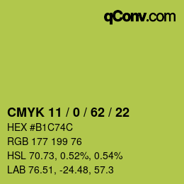 カラーコード: CMYK 11 / 0 / 62 / 22 | qconv.com