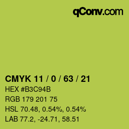 Code couleur: CMYK 11 / 0 / 63 / 21 | qconv.com