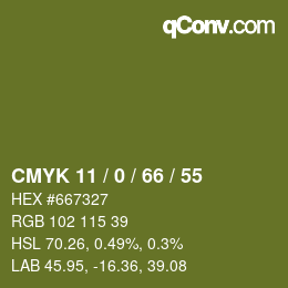 Color code: CMYK 11 / 0 / 66 / 55 | qconv.com