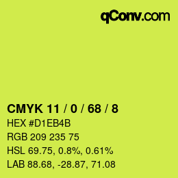 カラーコード: CMYK 11 / 0 / 68 / 8 | qconv.com