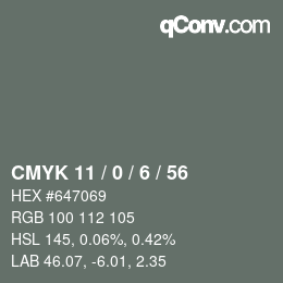 Color code: CMYK 11 / 0 / 6 / 56 | qconv.com