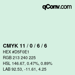 カラーコード: CMYK 11 / 0 / 6 / 6 | qconv.com