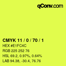 カラーコード: CMYK 11 / 0 / 70 / 1 | qconv.com
