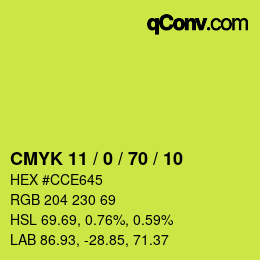 Color code: CMYK 11 / 0 / 70 / 10 | qconv.com
