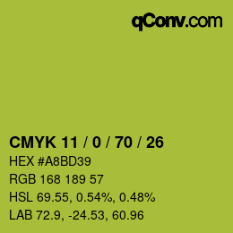 Color code: CMYK 11 / 0 / 70 / 26 | qconv.com