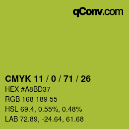 Color code: CMYK 11 / 0 / 71 / 26 | qconv.com