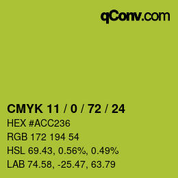 カラーコード: CMYK 11 / 0 / 72 / 24 | qconv.com