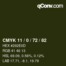 Color code: CMYK 11 / 0 / 72 / 82 | qconv.com