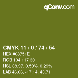 Color code: CMYK 11 / 0 / 74 / 54 | qconv.com