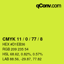 Color code: CMYK 11 / 0 / 77 / 8 | qconv.com