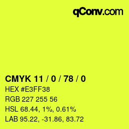 Color code: CMYK 11 / 0 / 78 / 0 | qconv.com