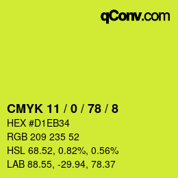 カラーコード: CMYK 11 / 0 / 78 / 8 | qconv.com
