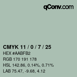 Color code: CMYK 11 / 0 / 7 / 25 | qconv.com