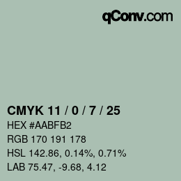 Color code: CMYK 11 / 0 / 7 / 25 | qconv.com