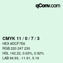 颜色代码: CMYK 11 / 0 / 7 / 3 | qconv.com