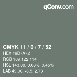 Color code: CMYK 11 / 0 / 7 / 52 | qconv.com