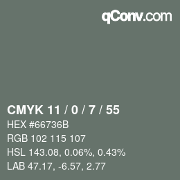 Color code: CMYK 11 / 0 / 7 / 55 | qconv.com