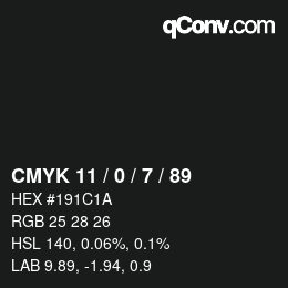 Código de color: CMYK 11 / 0 / 7 / 89 | qconv.com
