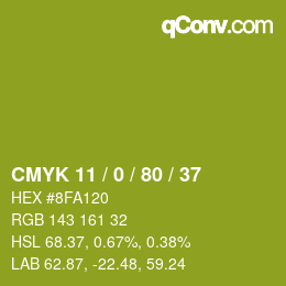 Color code: CMYK 11 / 0 / 80 / 37 | qconv.com