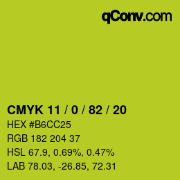 Color code: CMYK 11 / 0 / 82 / 20 | qconv.com