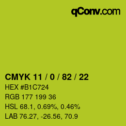 Color code: CMYK 11 / 0 / 82 / 22 | qconv.com