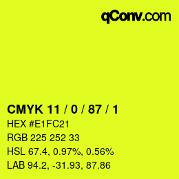 カラーコード: CMYK 11 / 0 / 87 / 1 | qconv.com