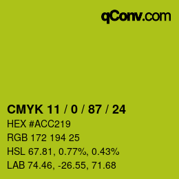 カラーコード: CMYK 11 / 0 / 87 / 24 | qconv.com