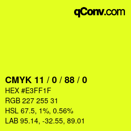 カラーコード: CMYK 11 / 0 / 88 / 0 | qconv.com