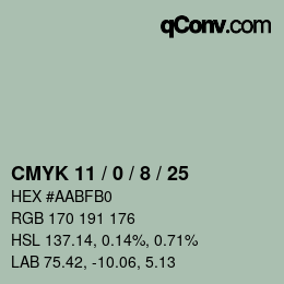 カラーコード: CMYK 11 / 0 / 8 / 25 | qconv.com
