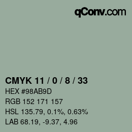 カラーコード: CMYK 11 / 0 / 8 / 33 | qconv.com