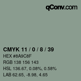 Color code: CMYK 11 / 0 / 8 / 39 | qconv.com