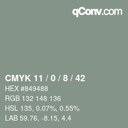 カラーコード: CMYK 11 / 0 / 8 / 42 | qconv.com