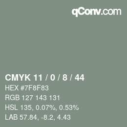カラーコード: CMYK 11 / 0 / 8 / 44 | qconv.com