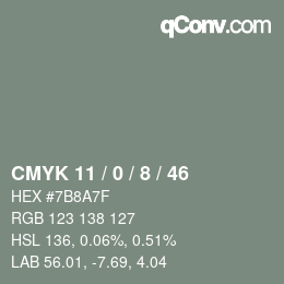 颜色代码: CMYK 11 / 0 / 8 / 46 | qconv.com