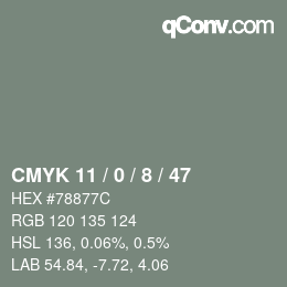 Color code: CMYK 11 / 0 / 8 / 47 | qconv.com