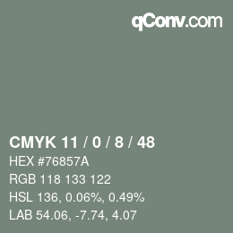 カラーコード: CMYK 11 / 0 / 8 / 48 | qconv.com