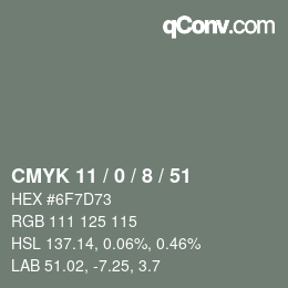 カラーコード: CMYK 11 / 0 / 8 / 51 | qconv.com