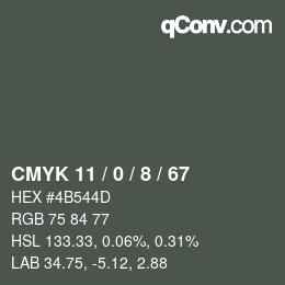 カラーコード: CMYK 11 / 0 / 8 / 67 | qconv.com